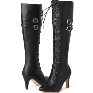 >>> BUTIK  -   Buty  GOTOWE / Wysokie kozaki sznurowane z suwakiem / Ekoskóra  czarna  / szpilka  ok. 8 cm / rozmiar 43/44 - całkowita  długość  wyściółki ok. 30 cm 